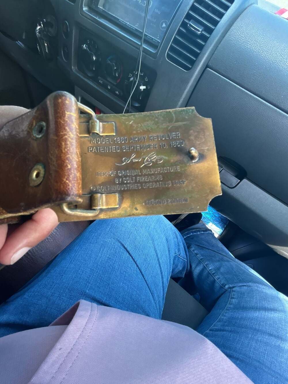 Vintage Colt Firearms Model 1860 Army Revolver Brass Belt Buckle with Belt